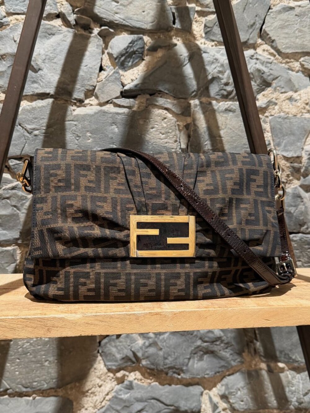 Fendi Zucca Canvas FF Large Mia Crossbody Flap Bag
